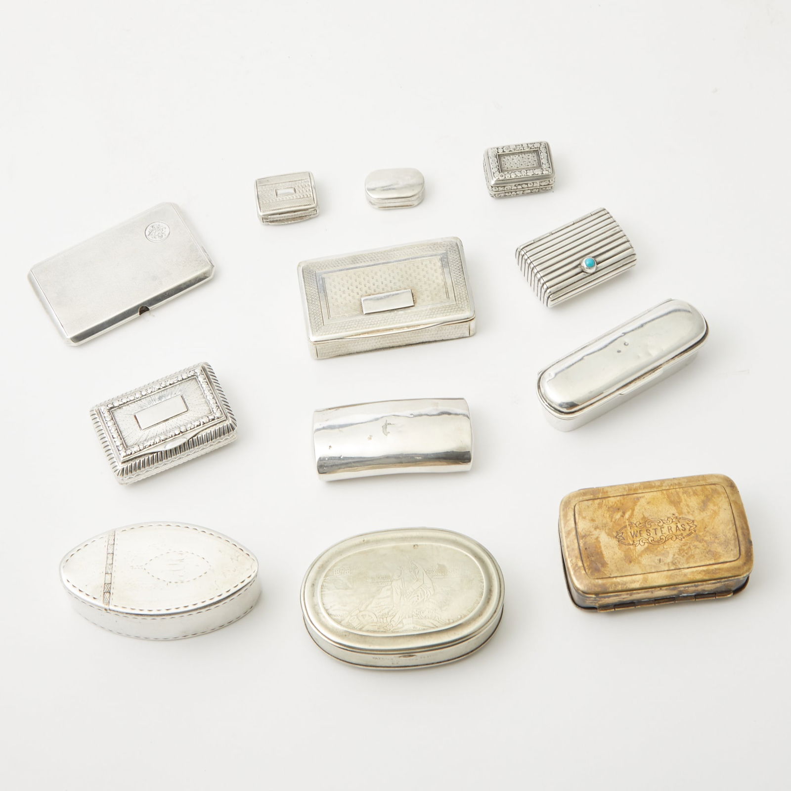 Group of English and Irish Sterling Silver and Other Metals Snuff Boxes and Vinaigrettes 19th/20th (1 of 2)