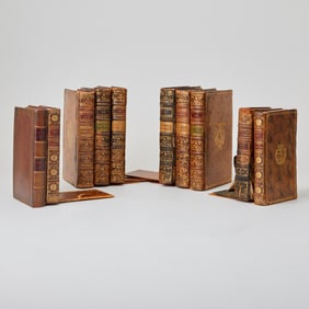 A Group of Ten Leather-Bound Book Ends