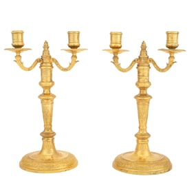 Pair of Régence Style Gilt Bronze Two-Light Candelabra Mid-19th century, in the manner of