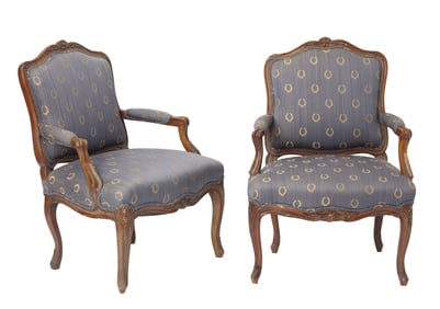 Pair of Louis XV Walnut Fauteuils