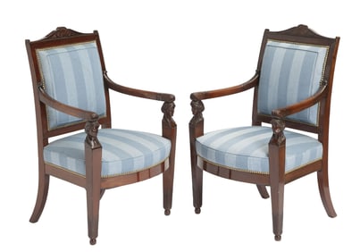 Pair of Empire Mahogany Fauteuils Early 19th century