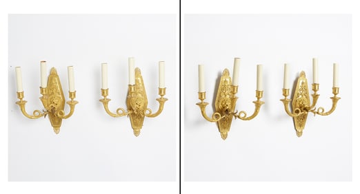 Set of Four Empire Ormolu Three-Light Wall Lights Circa 1815, after Lucien-François Feuchè