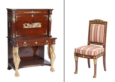 Empire Style Ormolu-Mounted and Parcel-Gilt Mahogany Secretaire