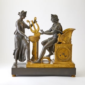 French Patinated and Gilt-Bronze Mantel Clock 19th Century