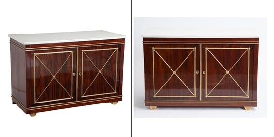 Pair of Charles X Style Mahogany and Gilt-Metal Mounted Side Cabinets Partially composed of older