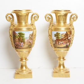 Pair of Paris Porcelain Urns Second half 19th century