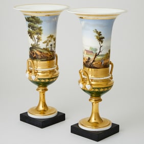 Pair of Paris Porcelain Green and Gold-Ground Vases Late 19th century
