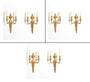 Set of Six Louis XVI Style Gilt-Bronze Two-Light Wall Lights