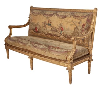 Louis XVI Style Aubusson Tapestry-Upholstered Giltwood Settee