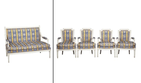 Suite of Louis XVI White-Painted Seat Furniture Circa 1780, by Louis-Madeleine Pluvinet