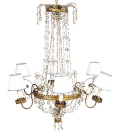 Neoclassical Style Gilt-Metal and Cut-Glass Six-Light Chandelier