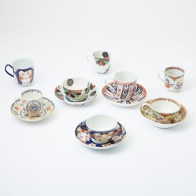 Assembled Group of Eight Worcester Porcelain Cups and Five Saucers Second half 18th/early 19th