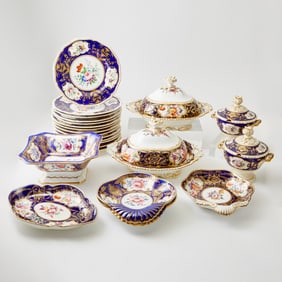 Assembled Coaplort Blue-Ground Part Service; Together with a Bloor Derby Part Service Mid 19th