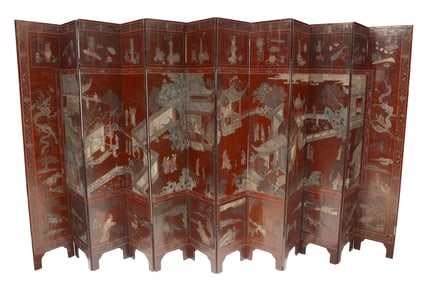 Chinese Lacquered Coromandel Twelve-Panel Screen Qing Dynasty