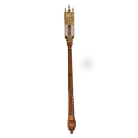 Queen Anne Walnut Column Barometer with Integral Watch by Charles Cabrier Circa 1710