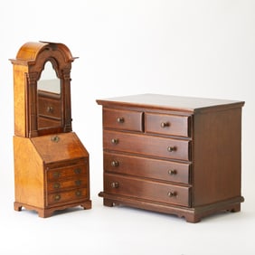 Queen Anne Style Walnut Miniature Bureau Bookcase