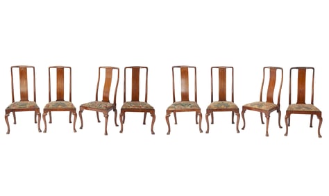 Assembled Set of Eight Queen Anne Walnut Dining Chairs
