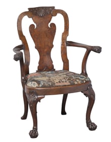 George II Burr Walnut and Walnut Armchair attributed to Giles Grendey Circa 1735