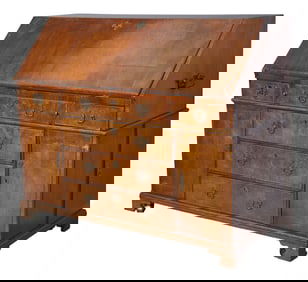 George II Walnut, Fruitwood and Oak Large Slant-Front Desk Second quarter 18th century