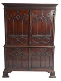 George III Style 'Gothick' Mahogany Clothes Press Late 19th/early 20th century