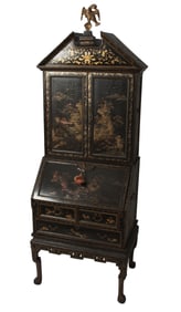 Chinese Export Gilt Decorated Black Lacquer Bureau Cabinet 19th century and later