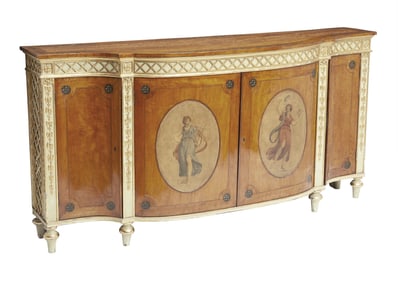 George III Painted and Parcel-Gilt Satinwood Side Cabinet Circa 1785