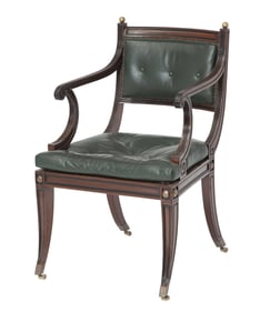 Regency Brass-Mounted Mahogany and Part-Ebonized Caned Armchair Circa 1800