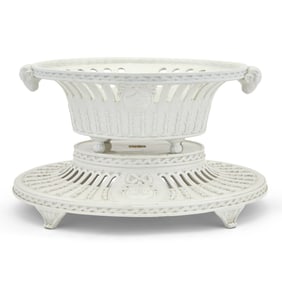 Continental Glazed Pottery Basket and Stand