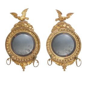 Pair of George IV Giltwood Girandole Convex Mirrors Circa 1820
