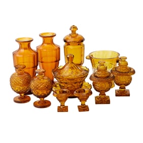 Group of Anglo-Irish Amber Cut Glass Table Articles
