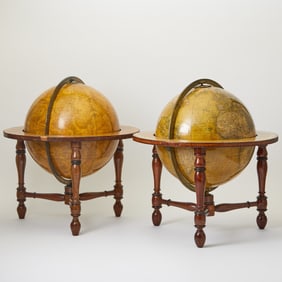 Two English 12-Inch Table Globes J. & W. Newton, Celestial 1857 and Terrestrial 1863