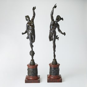 Pair of Patinated-Bronze Figures of Mercury and Fortuna After models by Giambologna