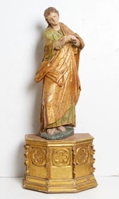 Continental Polychrome Painted and Parcel-Gilt Wood Figure of a Male Saint 18th/19th century