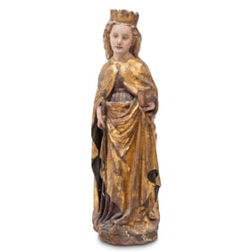 South German Polychrome and Giltwood Figure of St. Catherine 17th/18th  Century