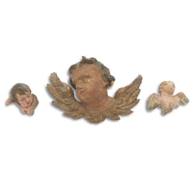 Three Continental Polychromed Angel Heads with Wings 18th/19th Century