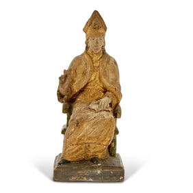 Continental Polychromed and Parcel-Gilt Seated Figure of a Bishop 18th/19th Century, probably