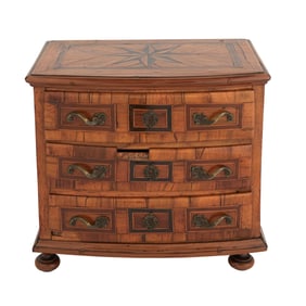 German Baroque Walnut Parquetry Miniature Chest