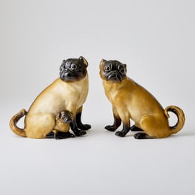 Pair of Meissen Porcelain Figures of Pugs 19th century, After a model by Johann Joachim Kandler,