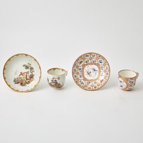 Two Continental Porcelain Cups and Saucers Late 18th century