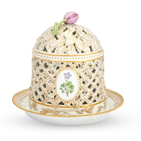 Royal Copenhagen ‘Flora Danica’ Porcelain Ice Cream Dome and Stand