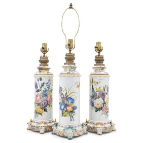 Pair of Continental Floral Decorated Faience Lamps