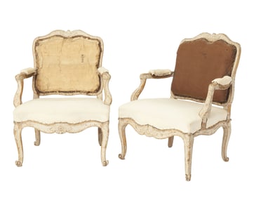 Pair of North European Rococo Painted Armchairs Mid-18th century
