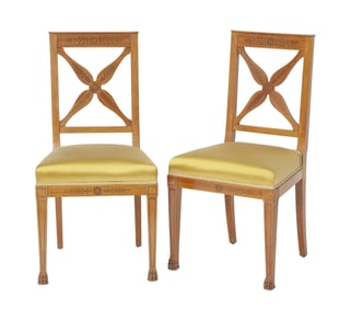 Pair of Continental Neoclassical Inlaid Maple Side Chairs Second quarter 19th century
