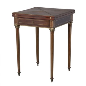 Continental Brass-Inlaid and Mounted Mahogany Handkerchief-Form Table