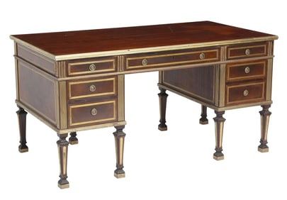 Baltic Brass Inlaid Mahogany Desk
