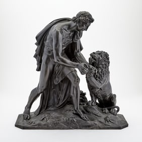 French Patinated-Bronze Group of Androcles and the Lion Probably 19th century, after Jean-Baptiste