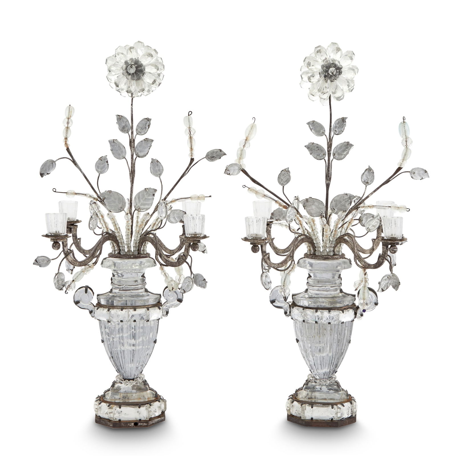 Pair of Bagues Style Rock Crystal and Glass Four-Light Candelabra 20th century (1 of 3)