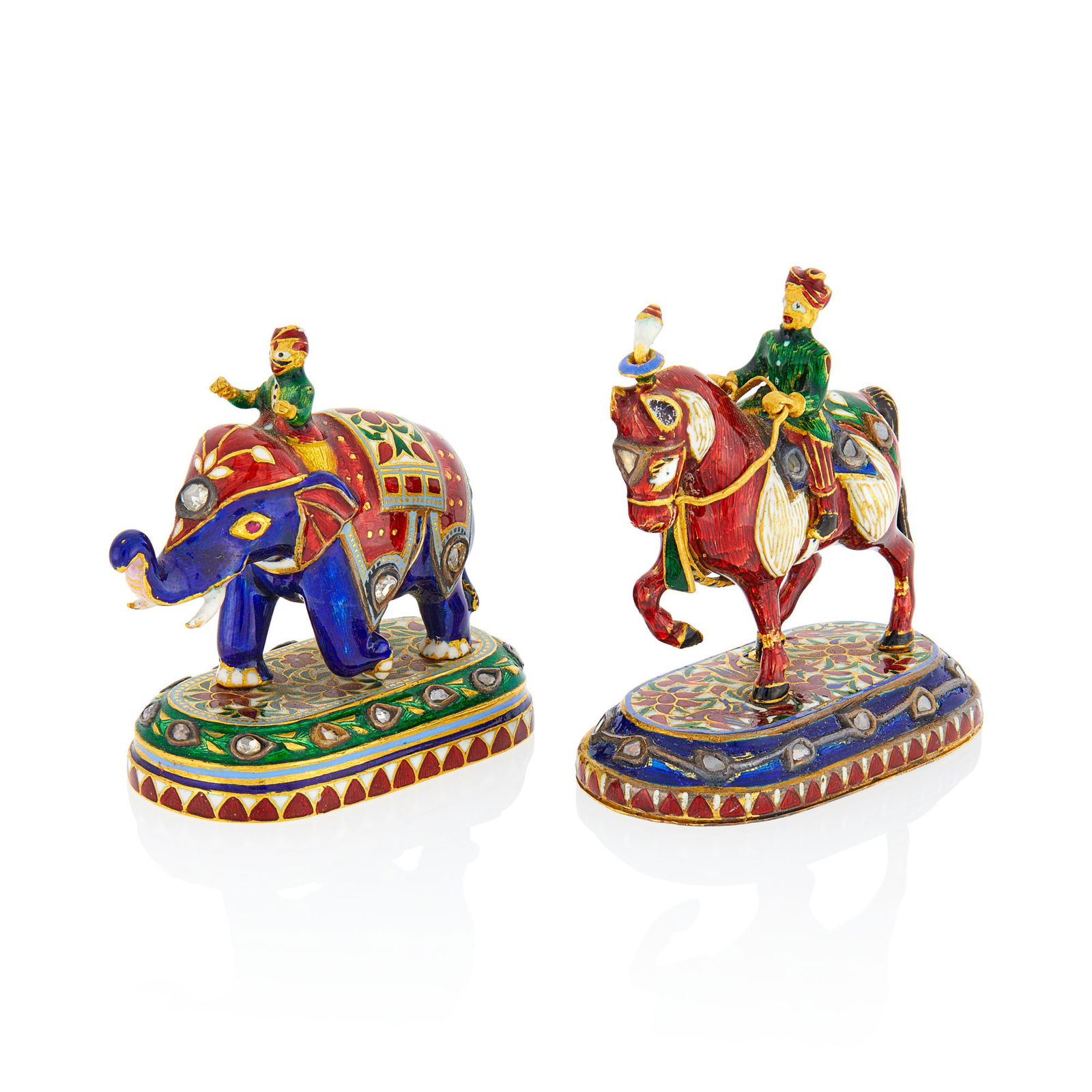 Two Indian High Karat Gold, Silver, Jaipur Enamel, and Diamond Chess Pieces (1 of 1)