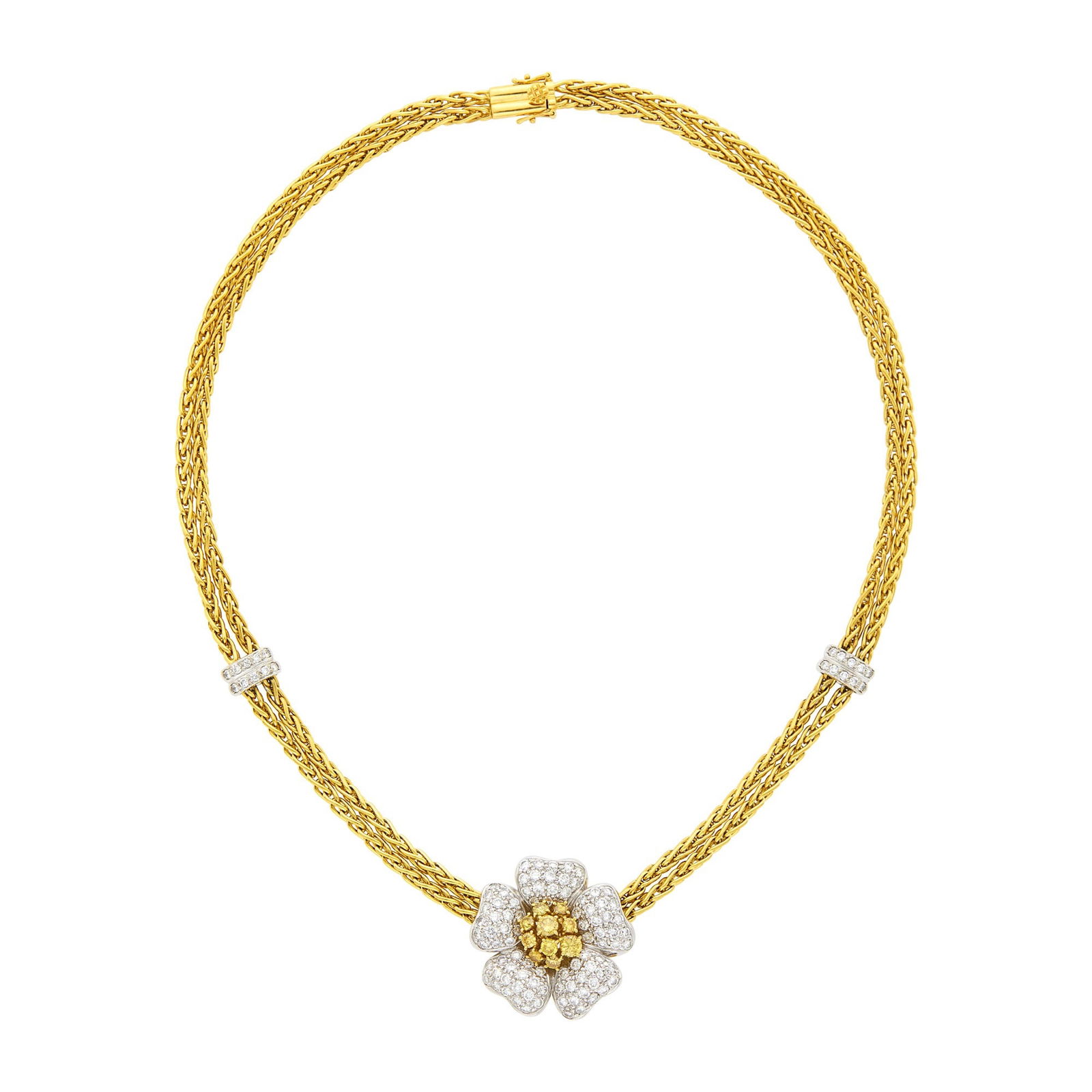 Double Strand Two-Color Gold, Colored Diamond and Diamond Flower Enhancer-Brooch Necklace (1 of 2)