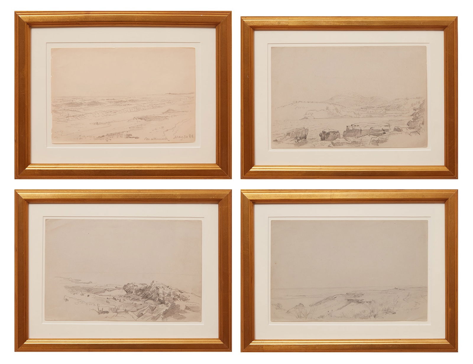 William Trost Richards: American, 1833-1905 Group of Four Coastal Landscapes Graphite on paper The three largest 6 x 9 1/4 inches (15.2 x 23.5 cm); smallest 5 x 7 1/4 inches (12.7 x 18.5 cm)Largest frame 9 3/4 x 13 inches (2